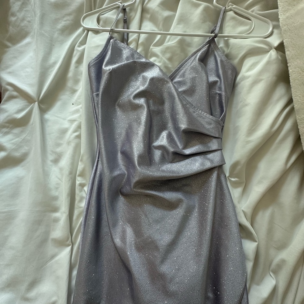 Honey and Rosie Gray Ruched Asymmetrical Slip Dress